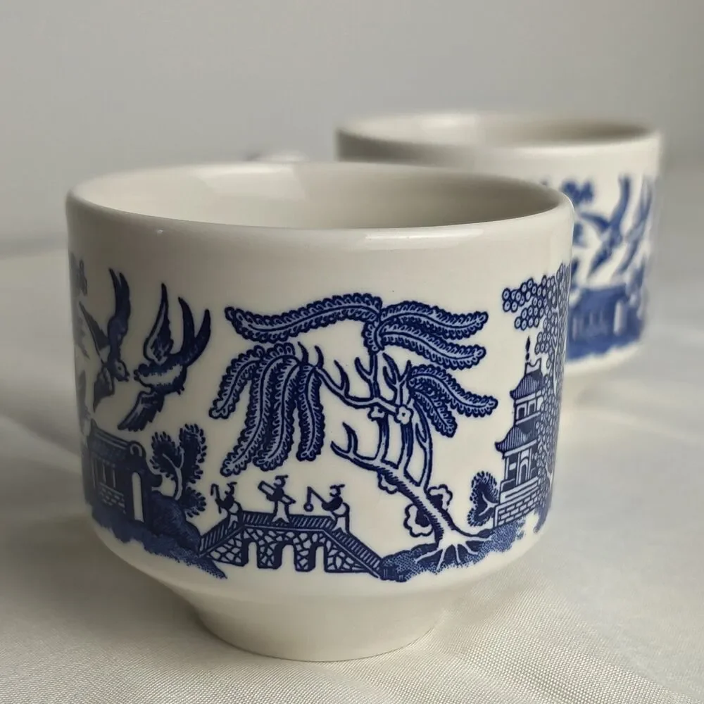 2 Vintage CHURCHILL England cobalt Blue Tea Coffee Cups asian Japan inspired